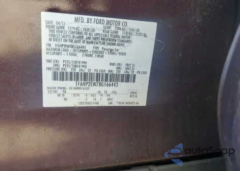 2011 Ford Taurus Sel из США, поврежденный, VIN 1FAHP2EW7BG166443